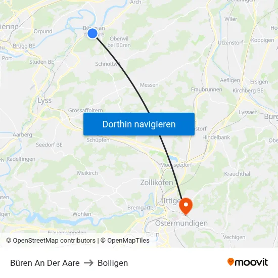 Büren An Der Aare to Bolligen map