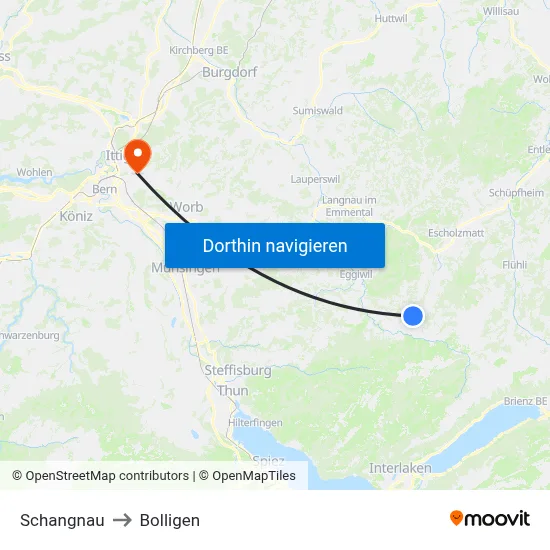 Schangnau to Bolligen map
