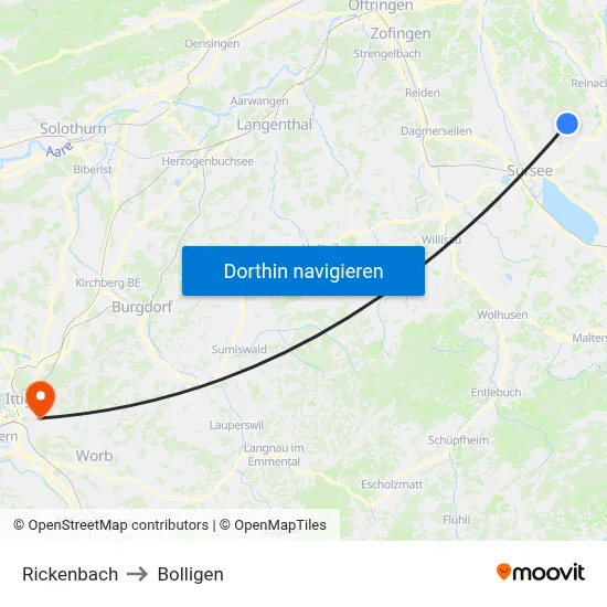Rickenbach to Bolligen map