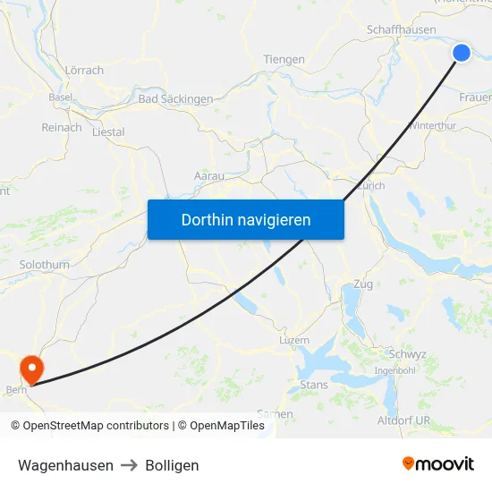 Wagenhausen to Bolligen map