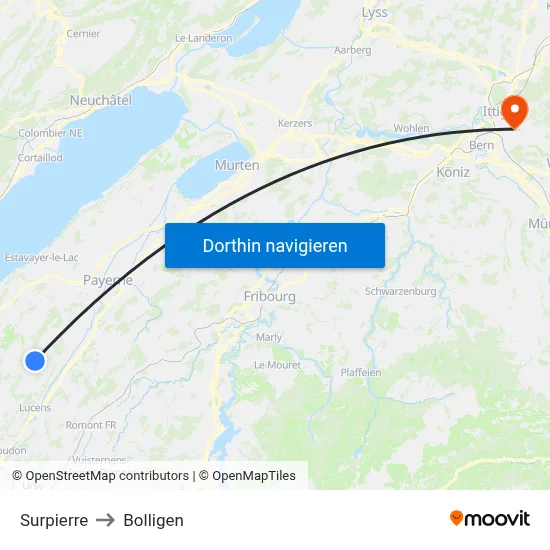 Surpierre to Bolligen map