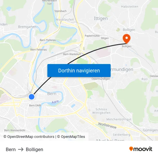 Bern to Bolligen map