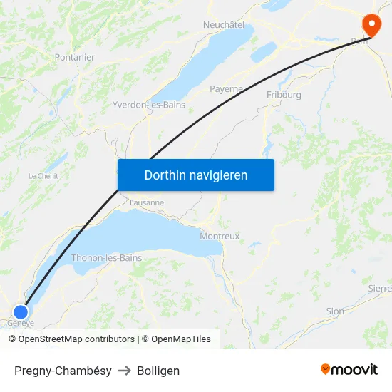 Pregny-Chambésy to Bolligen map