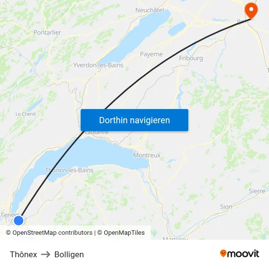 Thônex to Bolligen map