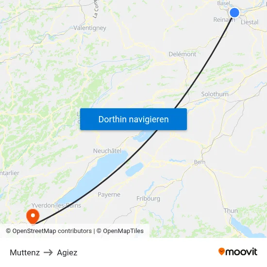 Muttenz to Agiez map