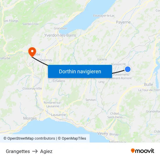 Grangettes to Agiez map