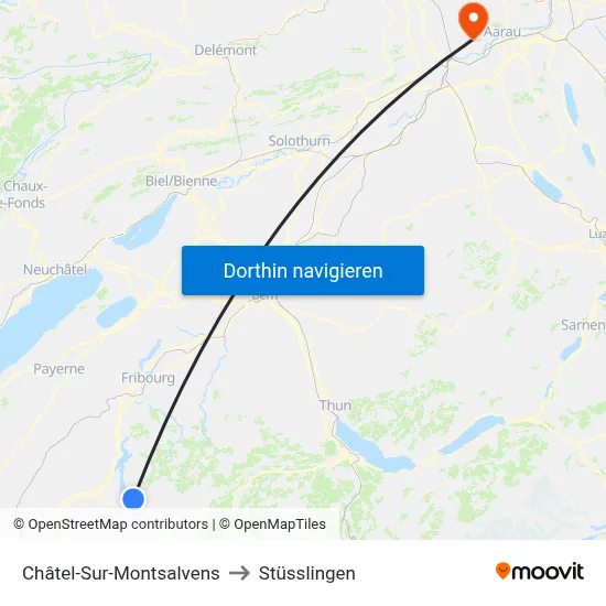 Châtel-Sur-Montsalvens to Stüsslingen map