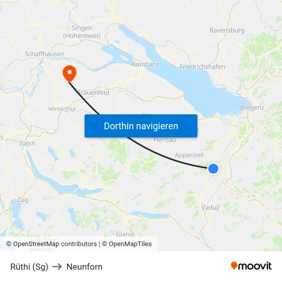 Rüthi (Sg) to Neunforn map