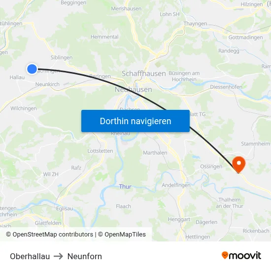 Oberhallau to Neunforn map
