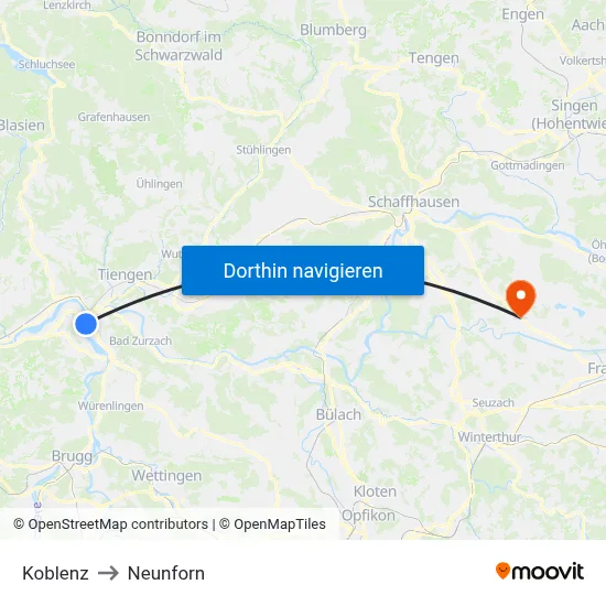 Koblenz to Neunforn map