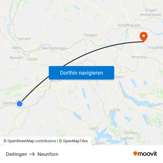 Deitingen to Neunforn map
