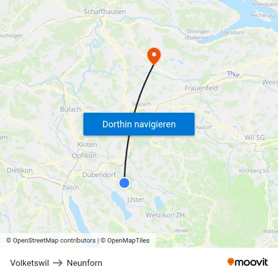 Volketswil to Neunforn map