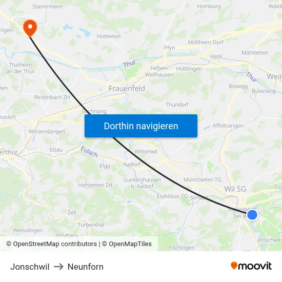 Jonschwil to Neunforn map