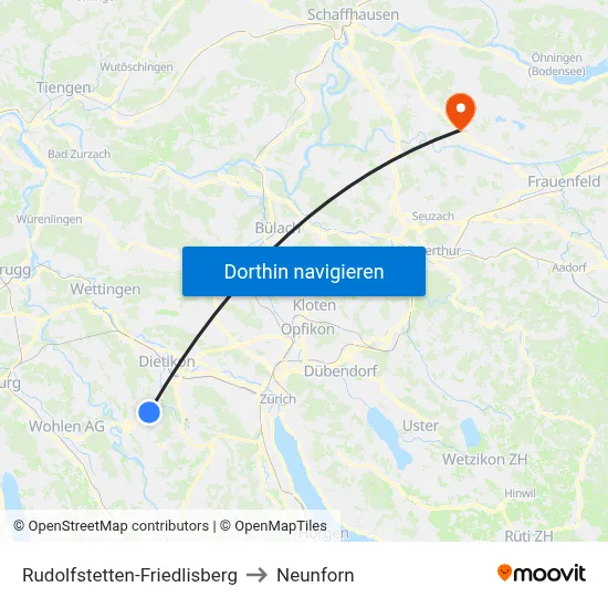 Rudolfstetten-Friedlisberg to Neunforn map