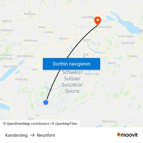 Kandersteg to Neunforn map