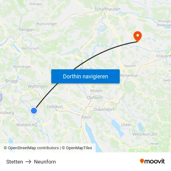 Stetten to Neunforn map