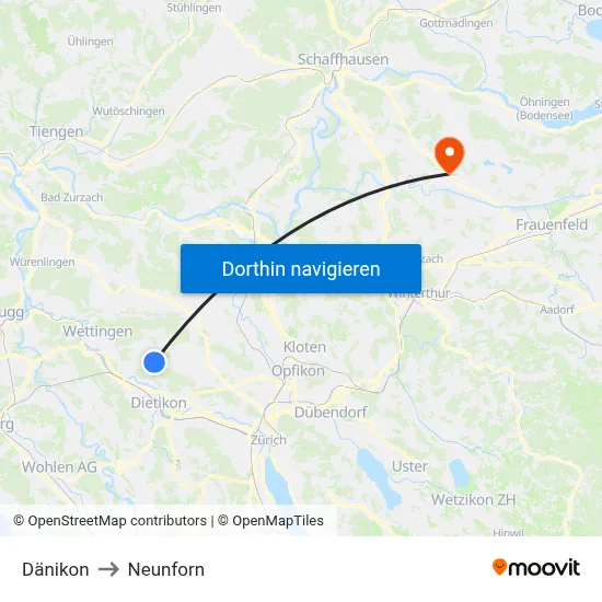Dänikon to Neunforn map