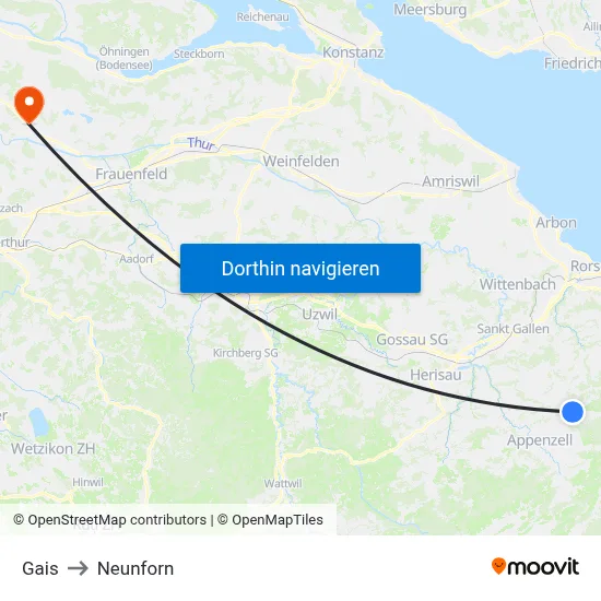 Gais to Neunforn map