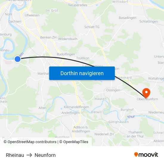 Rheinau to Neunforn map
