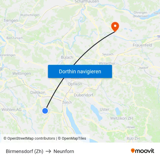 Birmensdorf (Zh) to Neunforn map