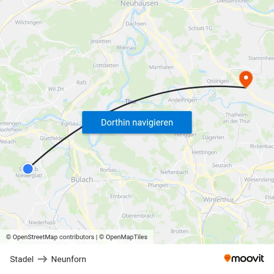 Stadel to Neunforn map