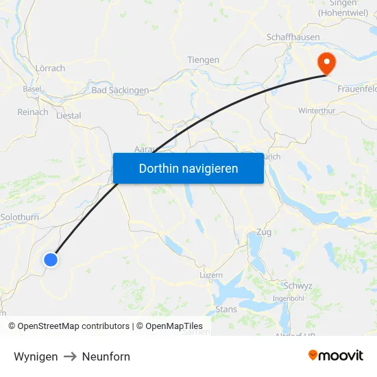 Wynigen to Neunforn map