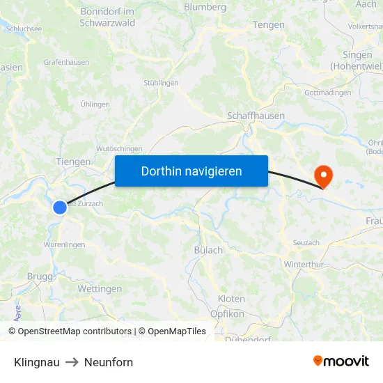 Klingnau to Neunforn map