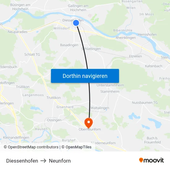 Diessenhofen to Neunforn map