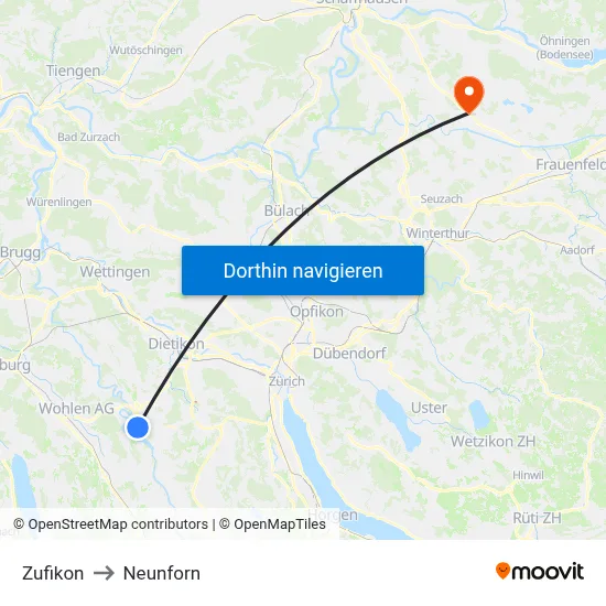 Zufikon to Neunforn map