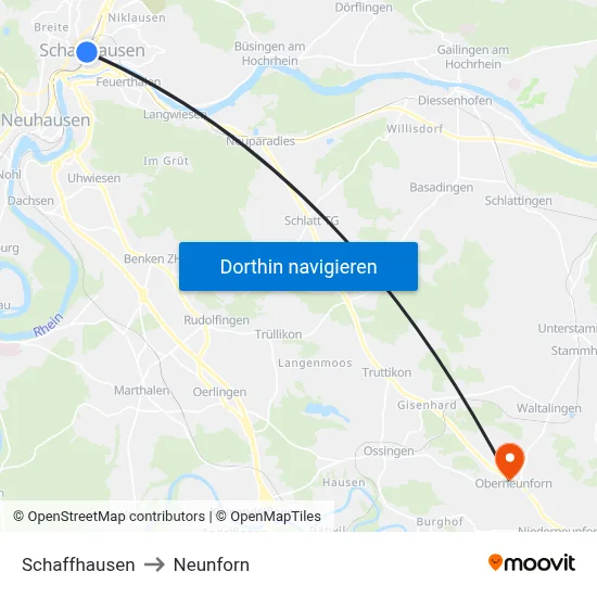 Schaffhausen to Neunforn map