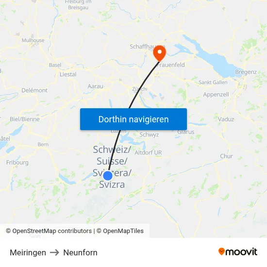 Meiringen to Neunforn map