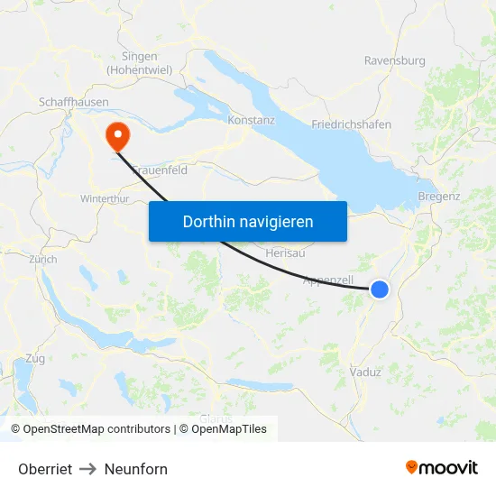 Oberriet to Neunforn map