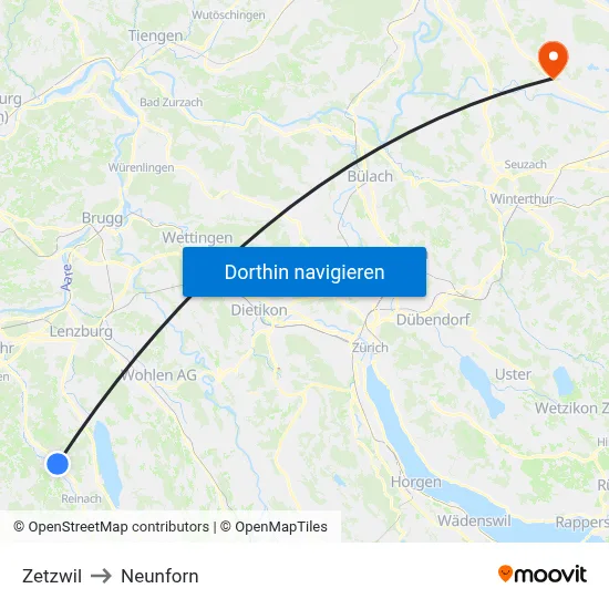 Zetzwil to Neunforn map