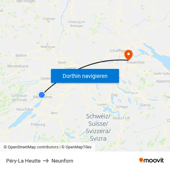 Péry-La Heutte to Neunforn map
