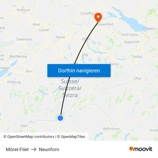 Mörel-Filet to Neunforn map