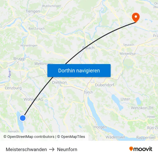 Meisterschwanden to Neunforn map
