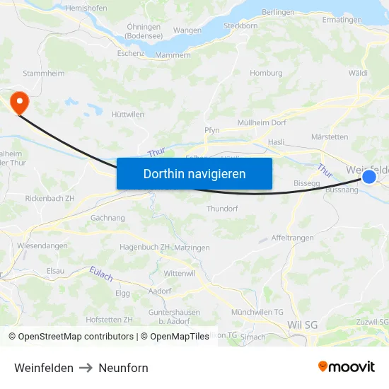Weinfelden to Neunforn map