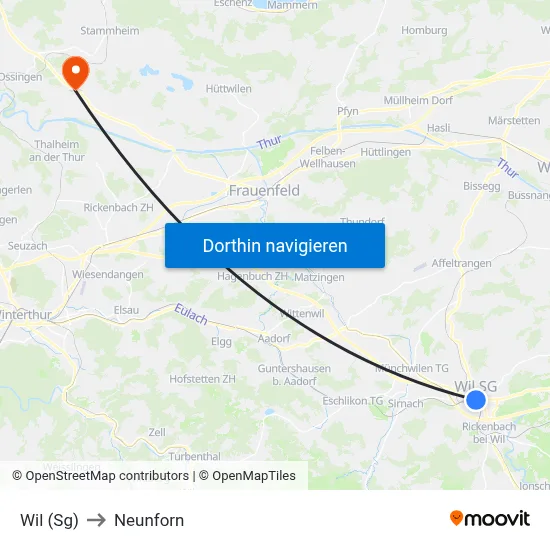 Wil (Sg) to Neunforn map