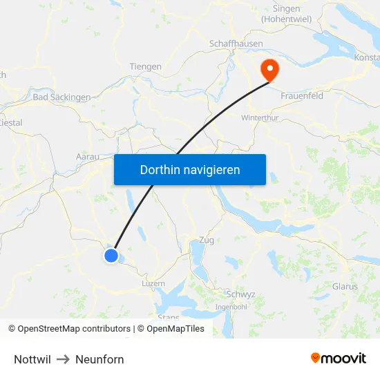 Nottwil to Neunforn map