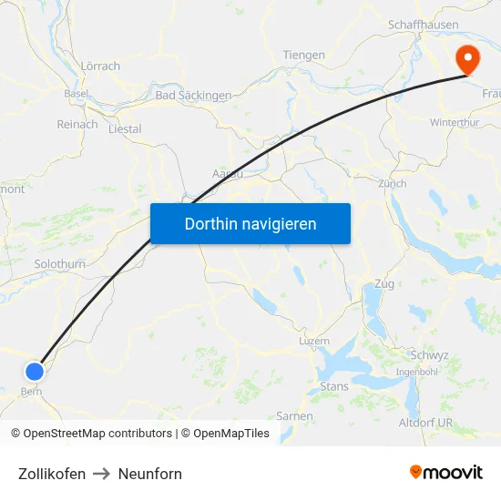 Zollikofen to Neunforn map