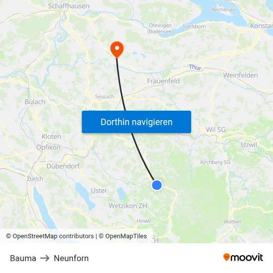 Bauma to Neunforn map