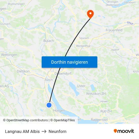 Langnau AM Albis to Neunforn map