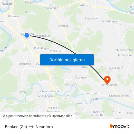Benken (Zh) to Neunforn map