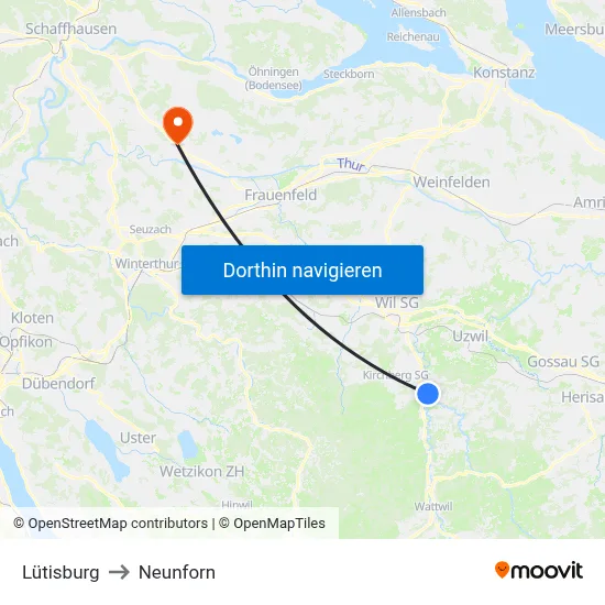 Lütisburg to Neunforn map