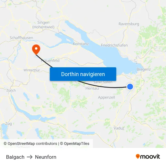 Balgach to Neunforn map