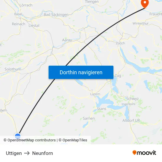 Uttigen to Neunforn map