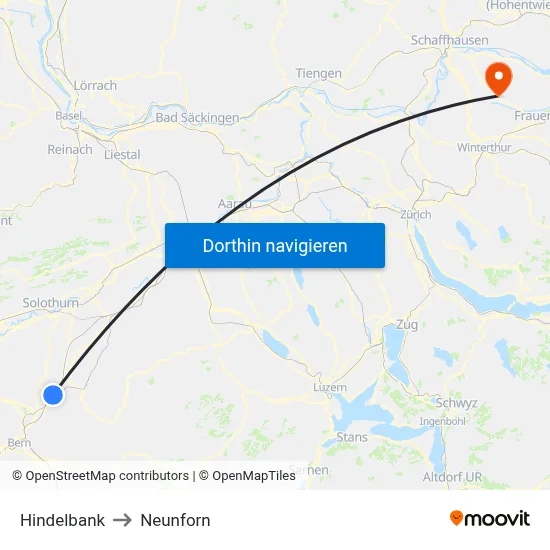 Hindelbank to Neunforn map