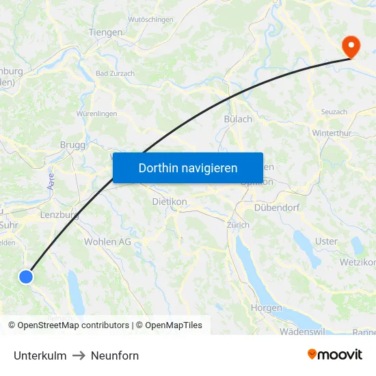 Unterkulm to Neunforn map