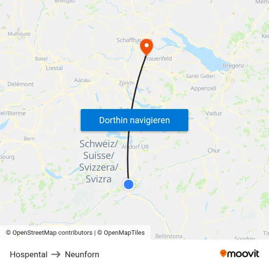 Hospental to Neunforn map