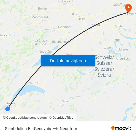 Saint-Julien-En-Genevois to Neunforn map
